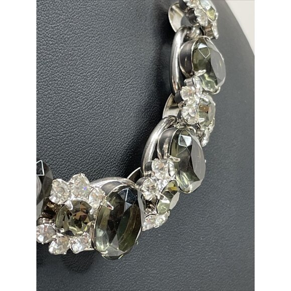 Juliana D&E CLEAR & SMOKY RHINESTONE 5 LINK NECKLACE Chunky Collar Vintage AL4.2 - Picture 4 of 16